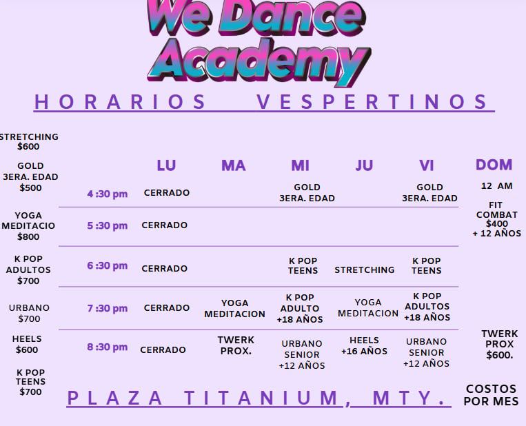 Horarios Plaza Titanium - We Dance Academy